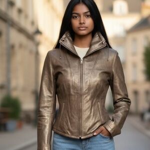 ELIE TAHARI Golden Bronze Leather Jacket- Small..